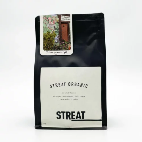 A bag of STREAT Organic coffee